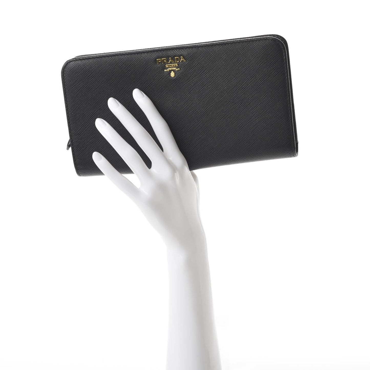 Saffiano Metal Double Snap Travel Wallet Black