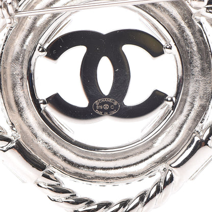 Chanel Crystal CC Lifesaver Pin Brooch Silver 4 of 6