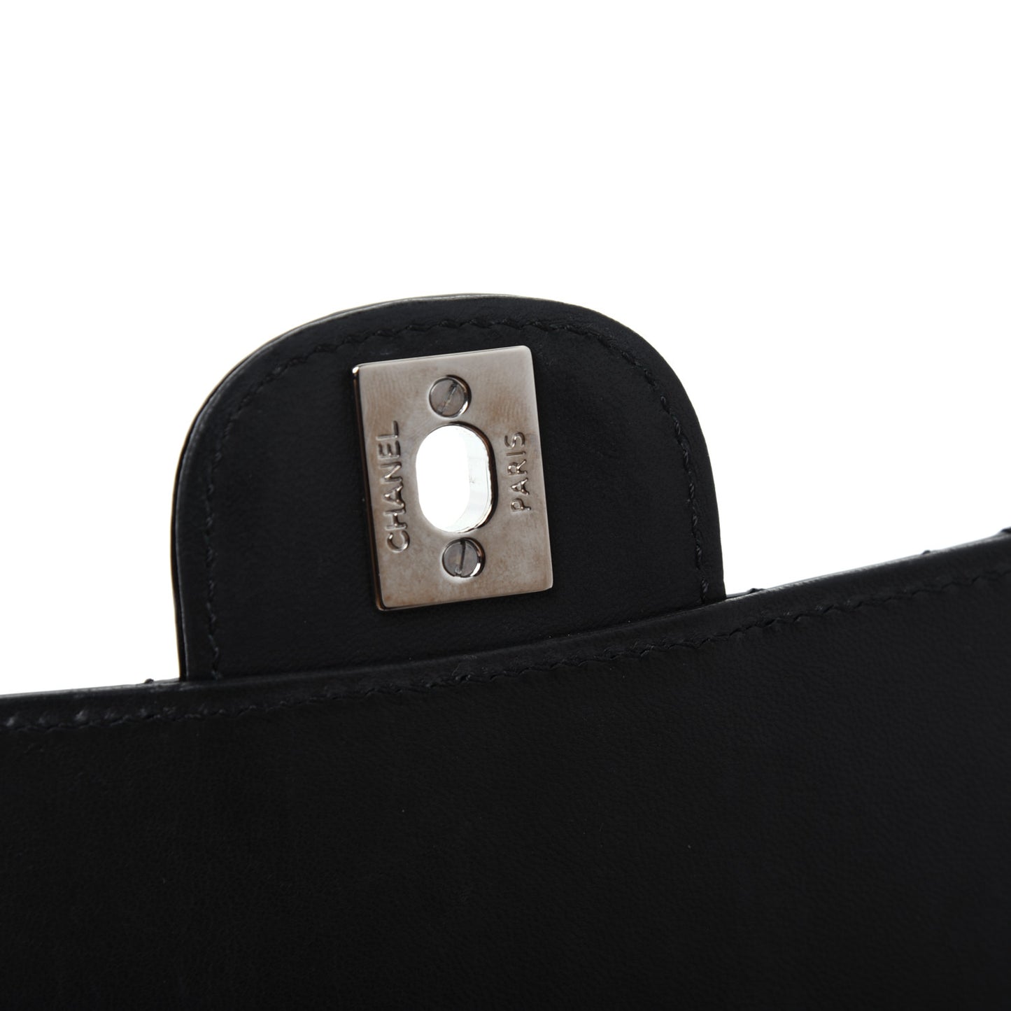 Patent Calfskin Quilted Flap Clutch With Chain Black