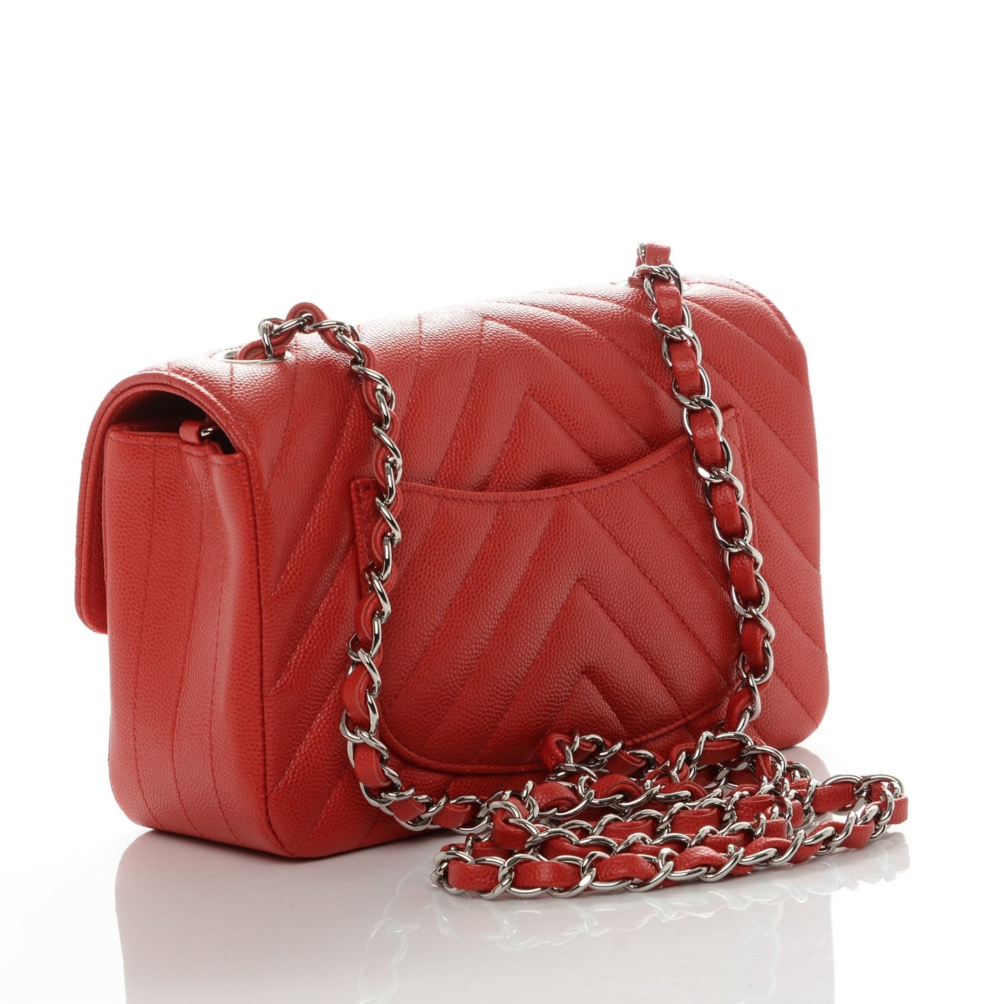 Caviar Chevron Quilted Mini Rectangular Flap Red