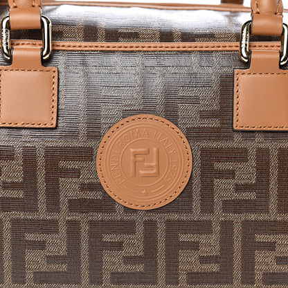 Fendi Glazed Fabric Vitello Century FF 1974 Stamp Patch Small Boston Mogano Panna Caramello 10 of 10