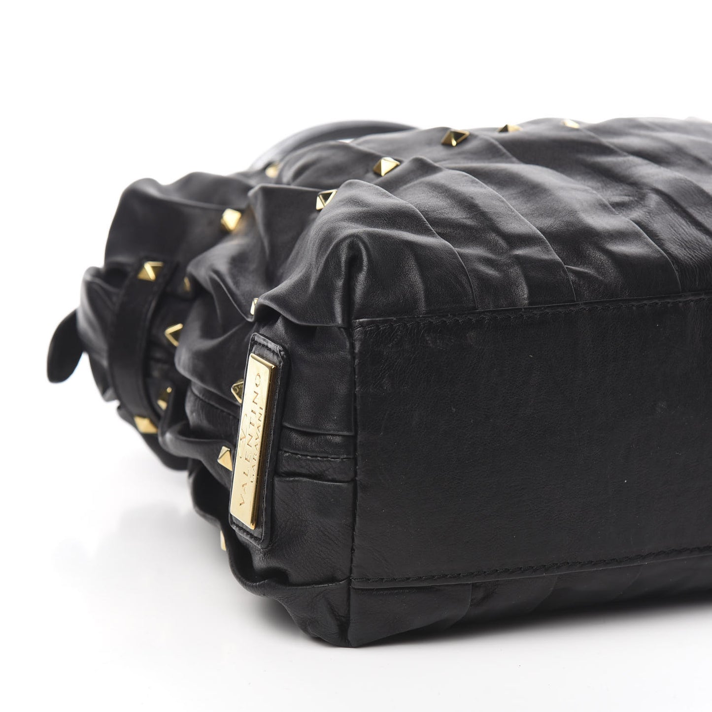 Lambskin Pleated Studded Maizeon Tote Black