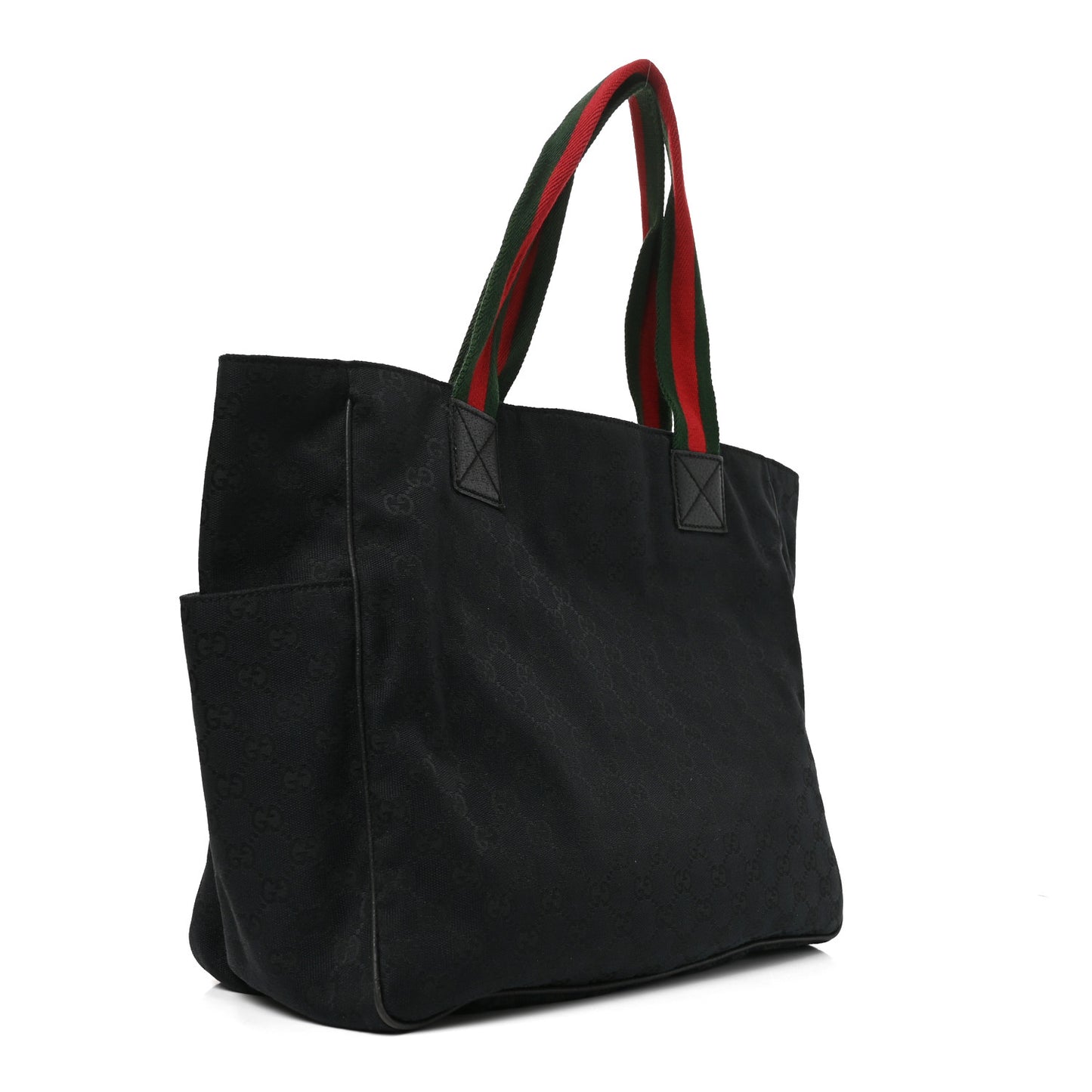 GG Monogram Medium Web Handle Double Pocket Tote Black