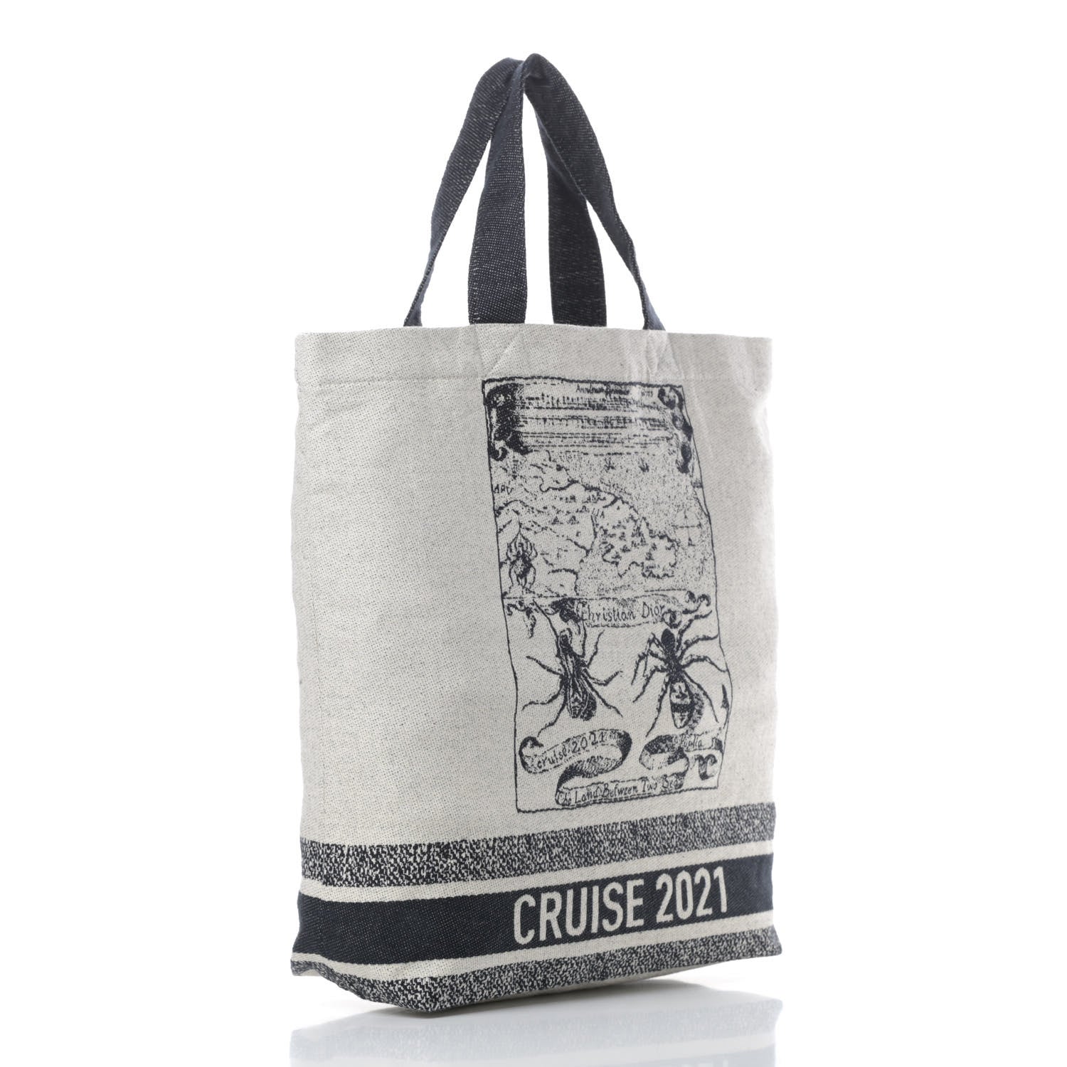 Christian Dior Canvas Print Cruise Tote Ivory Black 3 of 10