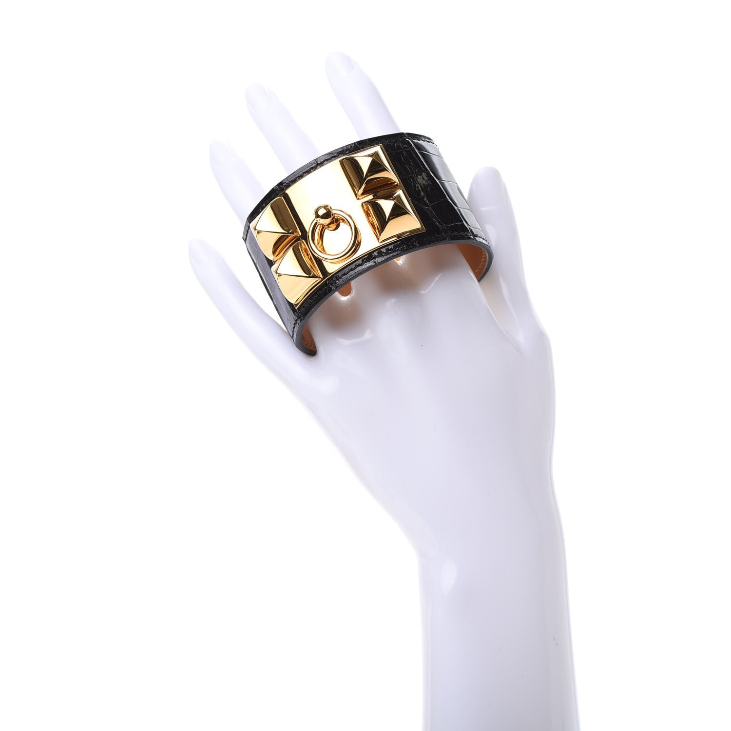 Hermes Shiny Alligator Collier de Chien CDC Bracelet T3 Black 2 of 7
