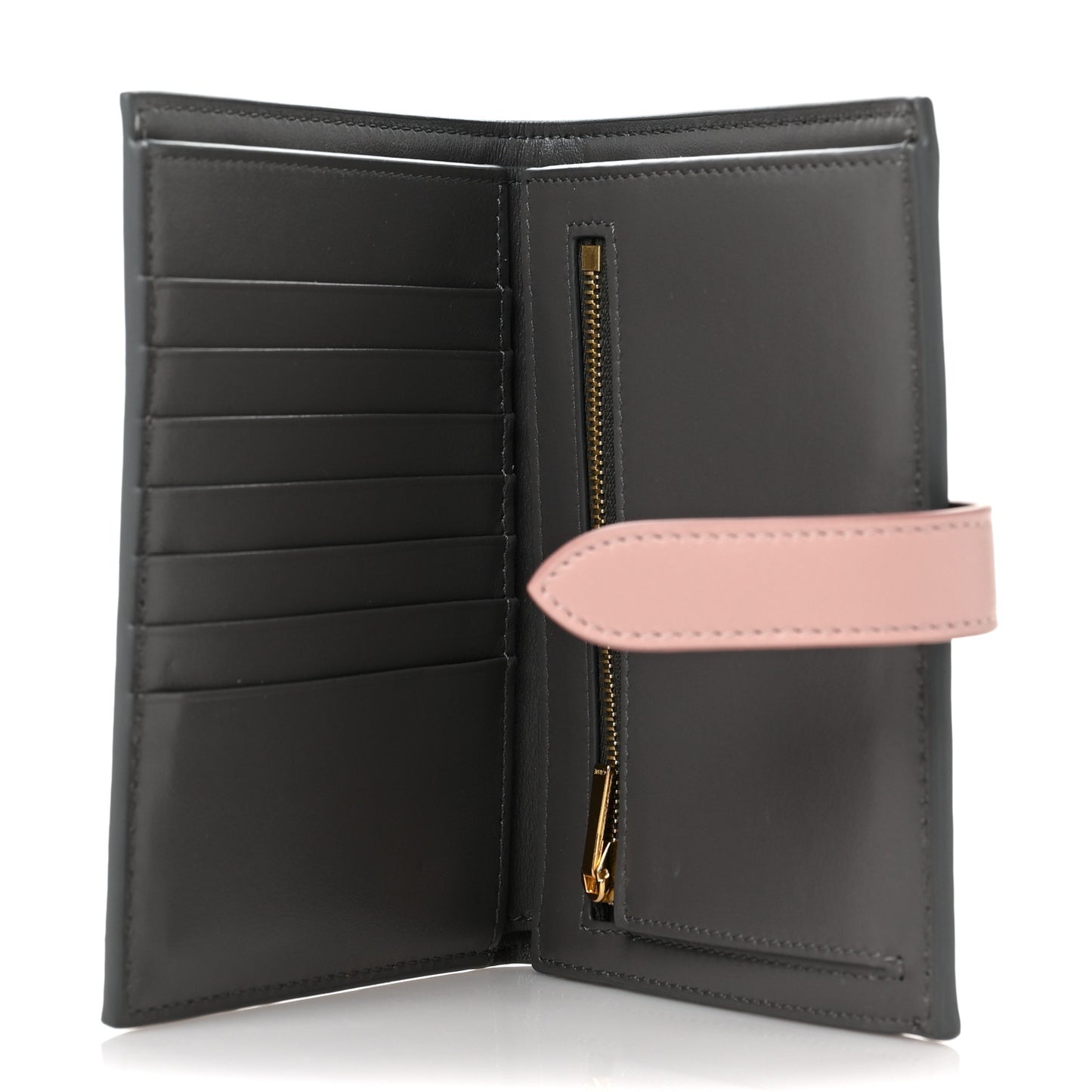 Grained Calfskin Medium Multifunction Strap Wallet Grey Vintage Pink