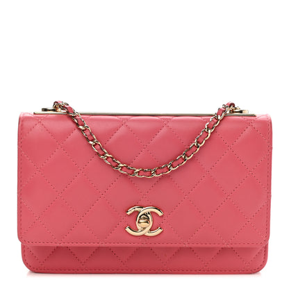Chanel Lambskin Quilted Trendy CC Wallet On Chain WOC Bright Pink 1 of 10