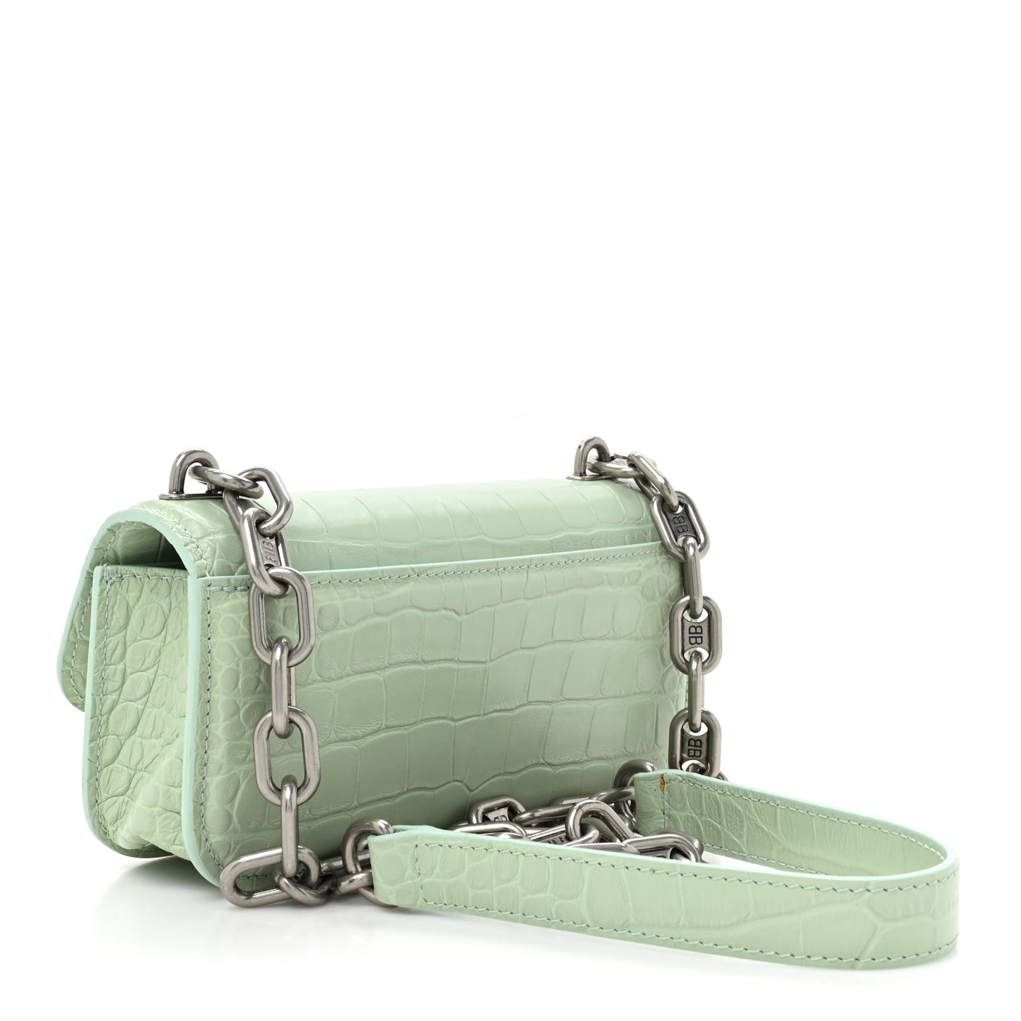 Extra Supple Calfskin Crocodile Embossed Gossip Chain Bag XS Light Green