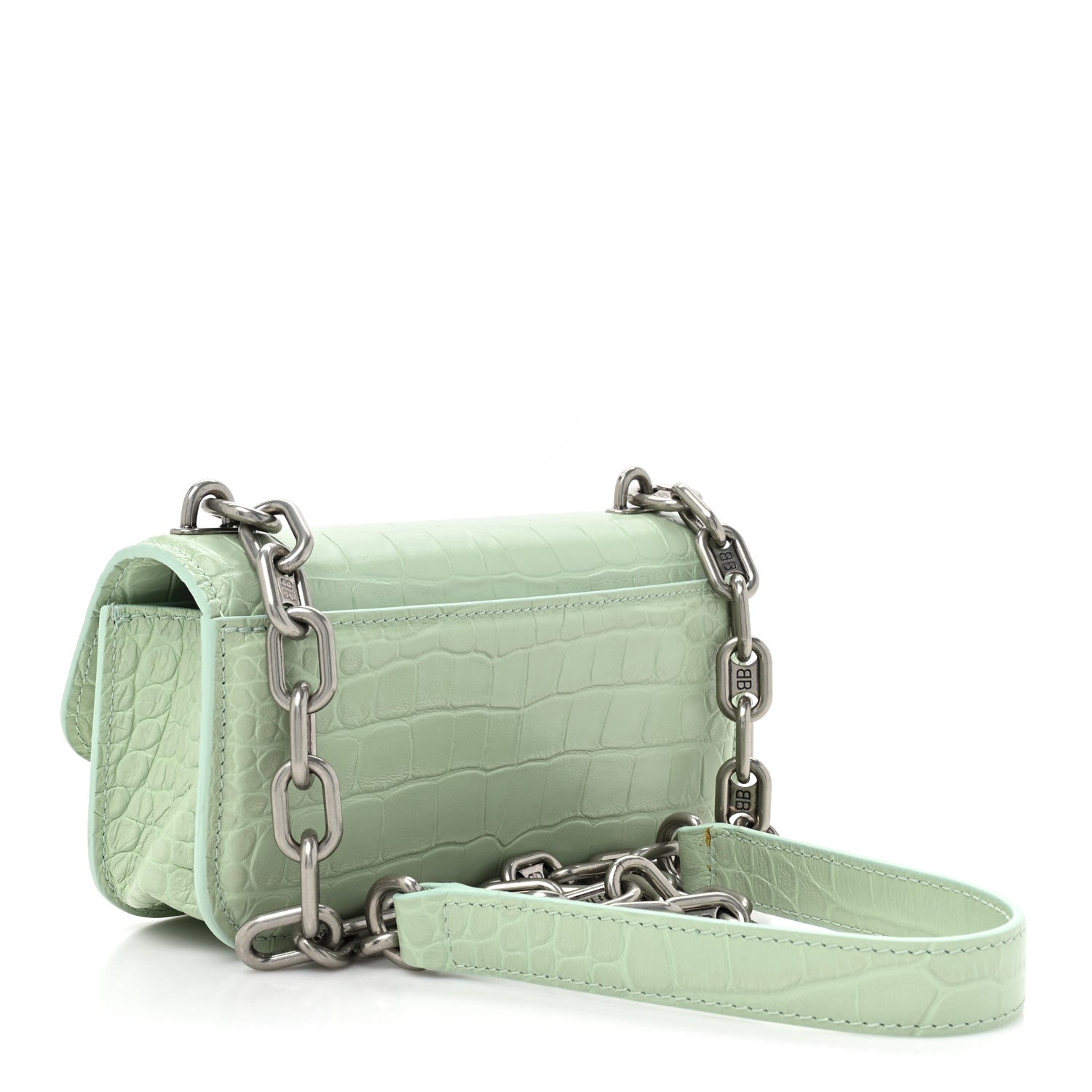 Balenciaga Extra Supple Calfskin Crocodile Embossed Gossip Chain Bag XS Light Green 3 of 14