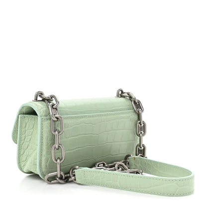 Balenciaga Extra Supple Calfskin Crocodile Embossed Gossip Chain Bag XS Light Green 3 of 14