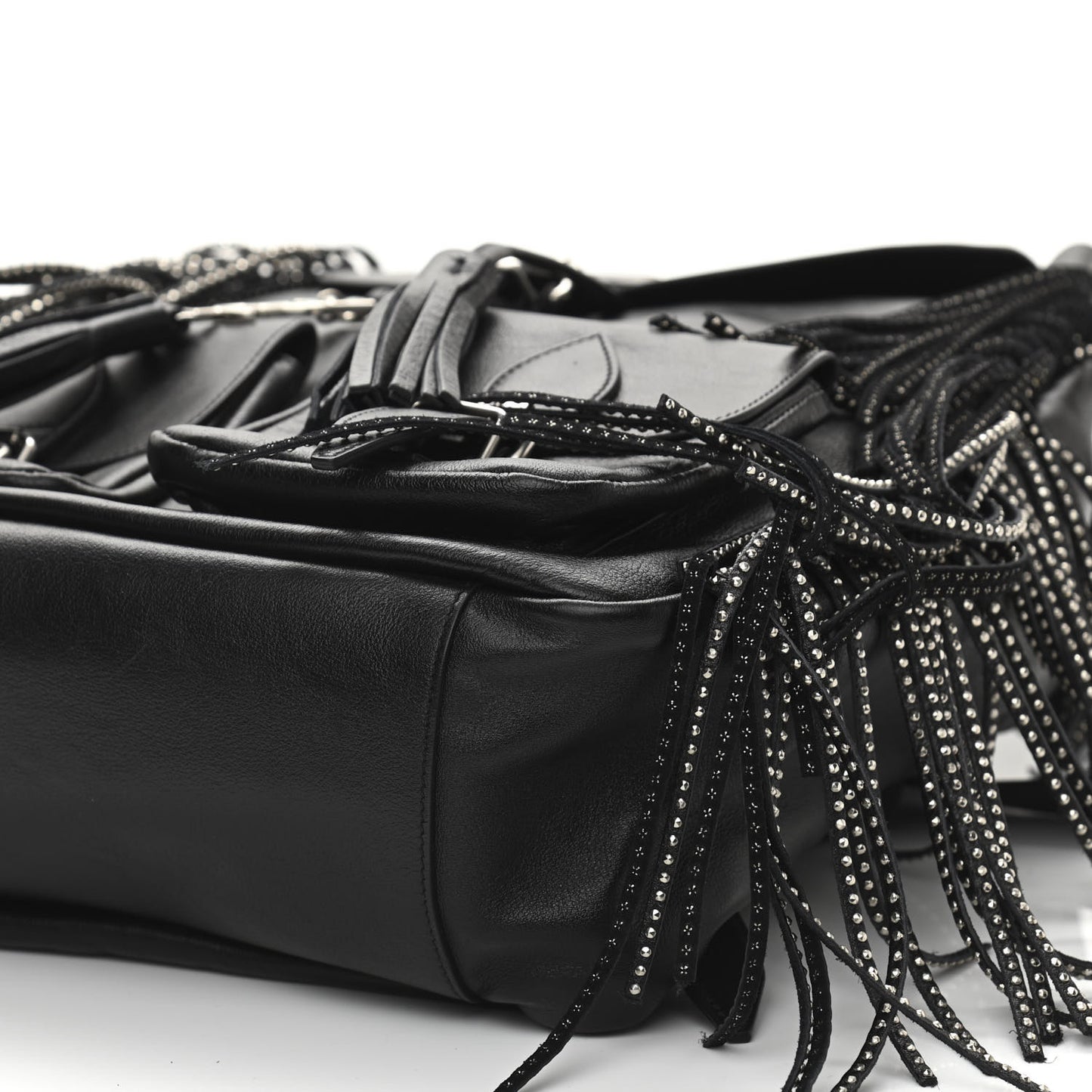Calfskin Studded Fringe Festival Backpack Black