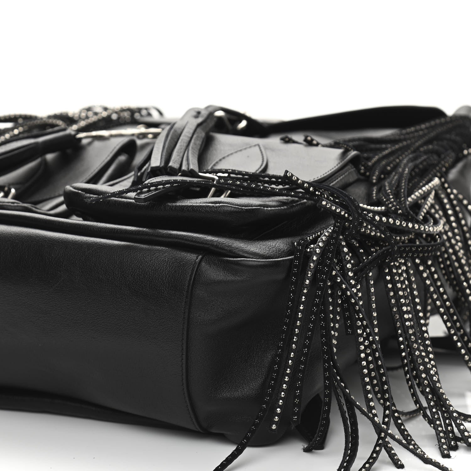 Saint Laurent Calfskin Studded Fringe Festival Backpack Black 12 of 13