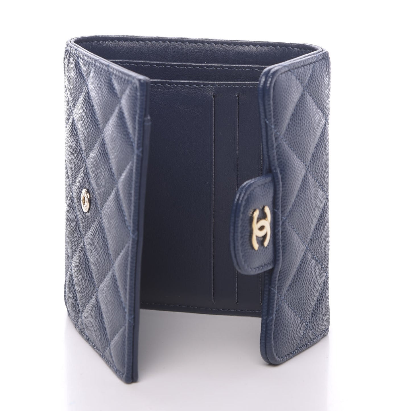Caviar Quilted Compact Flap Wallet Navy
