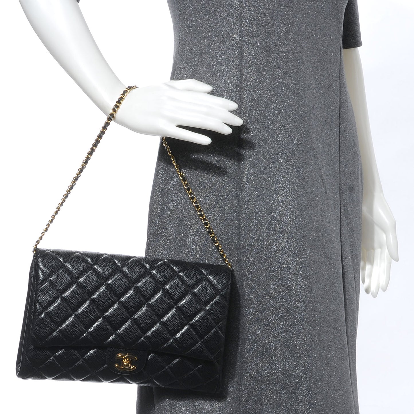 Caviar Quilted Clutch with Chain Black