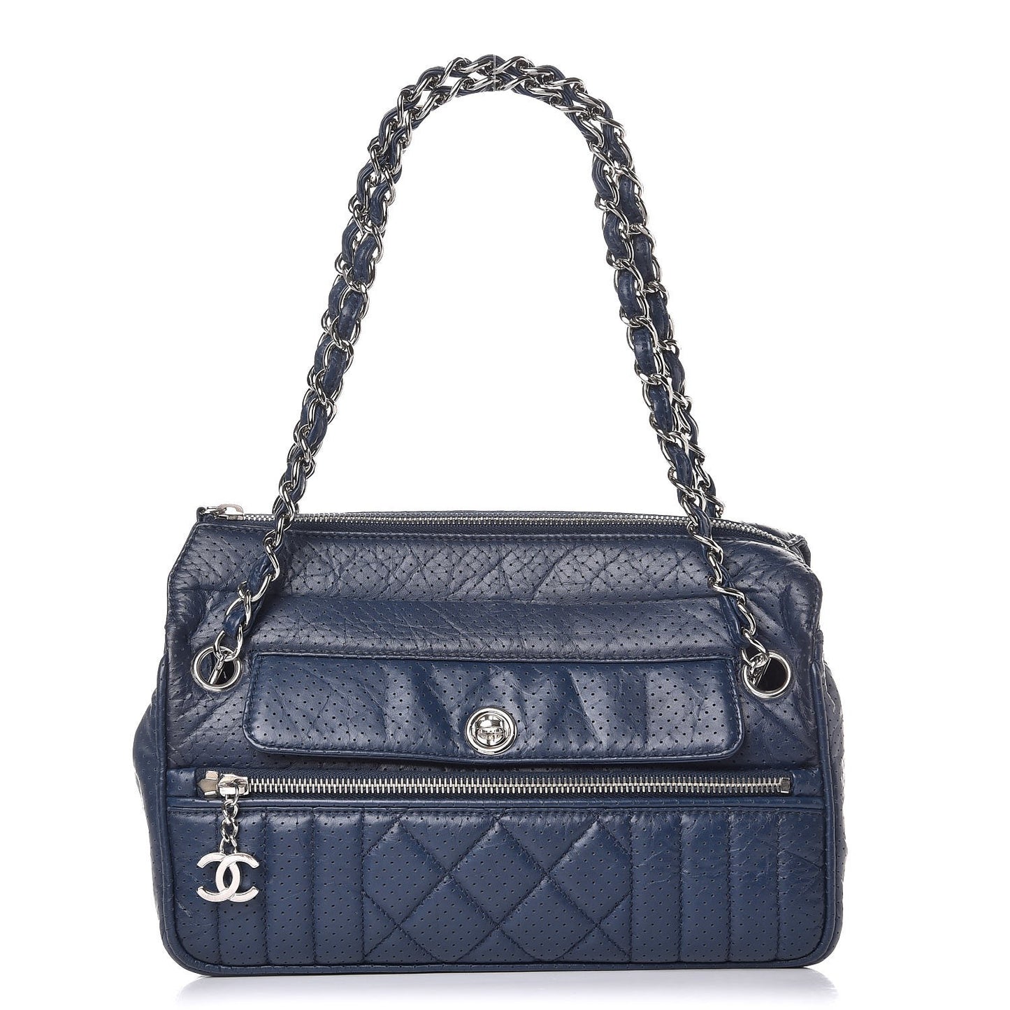 Calfskin Perforated 50's Satchel Marine Fonce