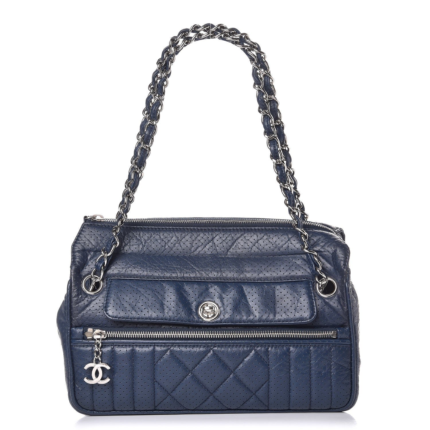 Chanel Calfskin Perforated 50's Satchel Marine Fonce 1 of 10