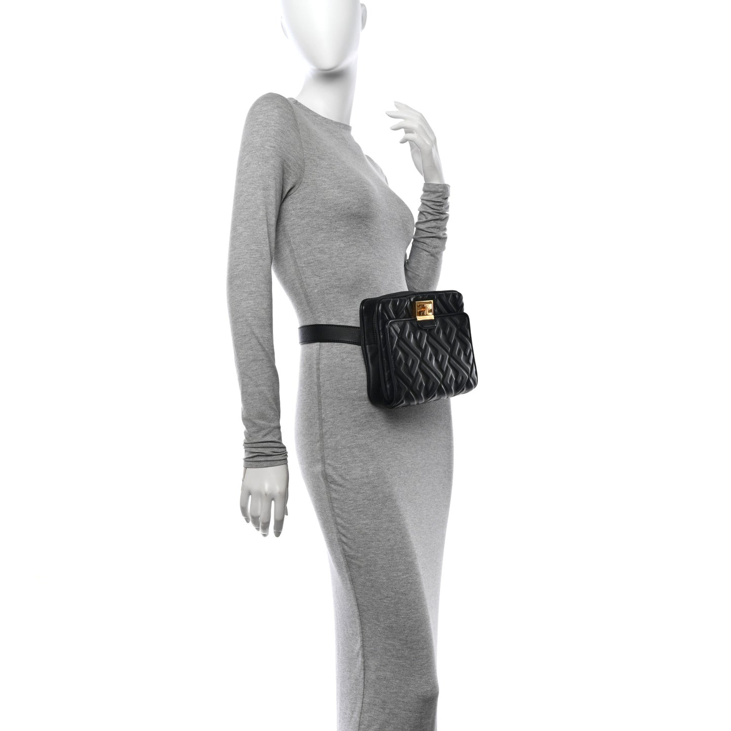 Nappa FF 1974 Diagonal Embossed Upside Down Belt Bag Black