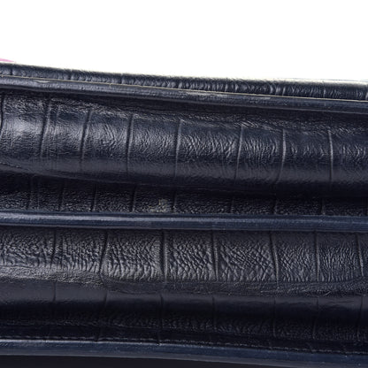 Saint Laurent Calfskin Crocodile Embossed Medium High School Satchel Navy 10 of 10