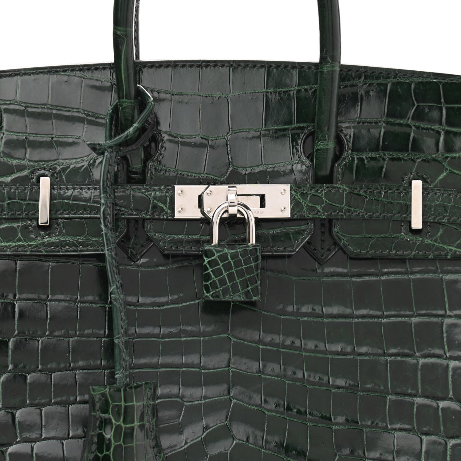 Hermes Shiny Niloticus Crocodile Birkin 25 Vert Fonce 7 of 32
