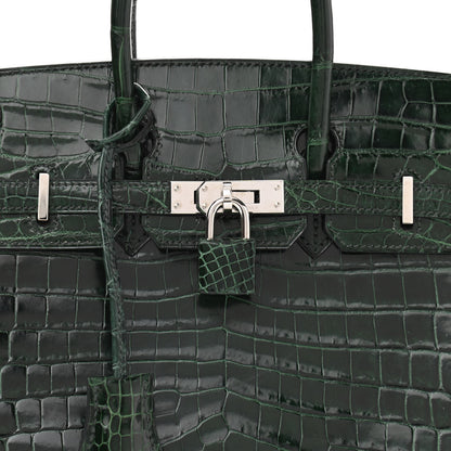 Hermes Shiny Niloticus Crocodile Birkin 25 Vert Fonce 7 of 32