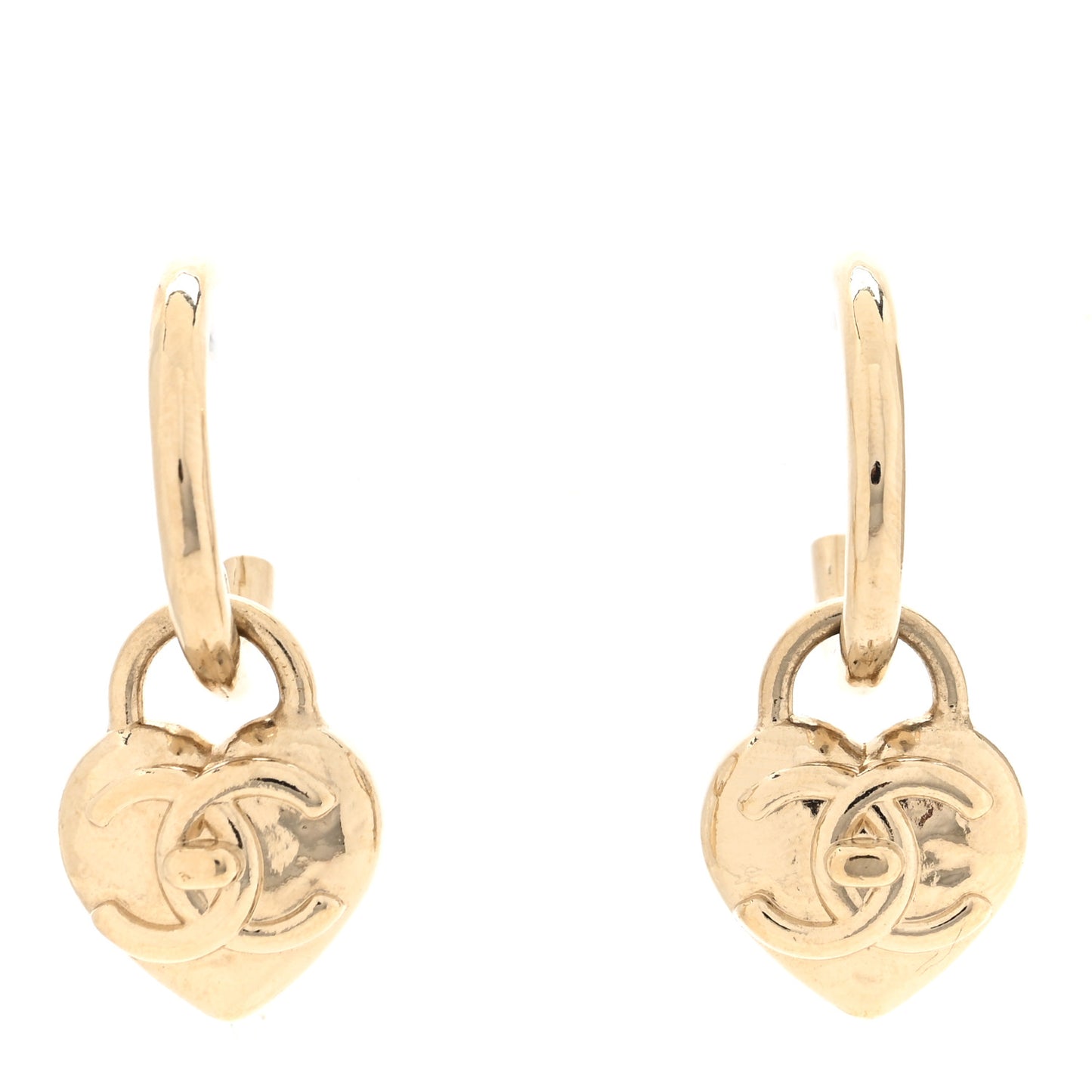 Metal CC Heart Turnlock Drop Earrings Gold