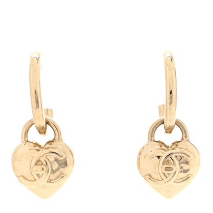 Chanel Metal CC Heart Turnlock Drop Earrings Gold 1 of 4