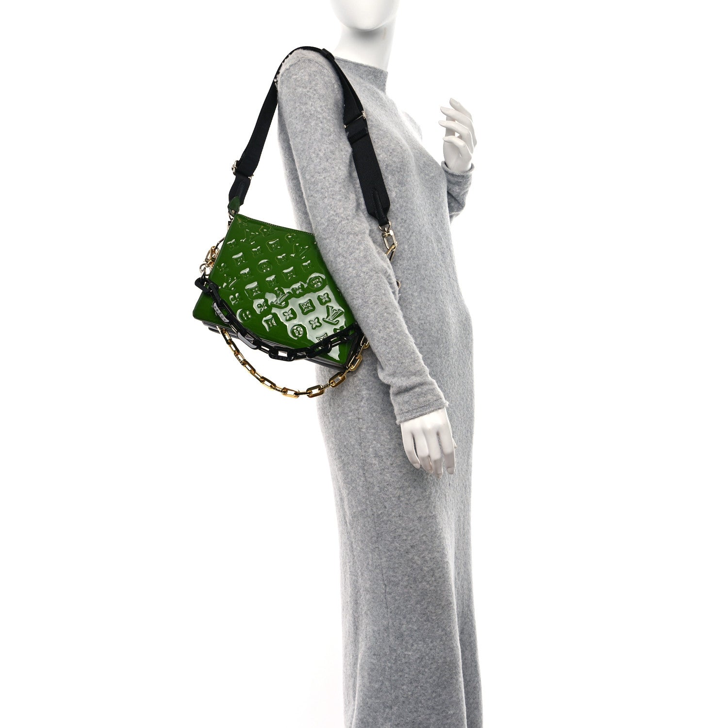 Louis Vuitton Patent Embossed Monogram Coussin PM Green Black 2 of 12