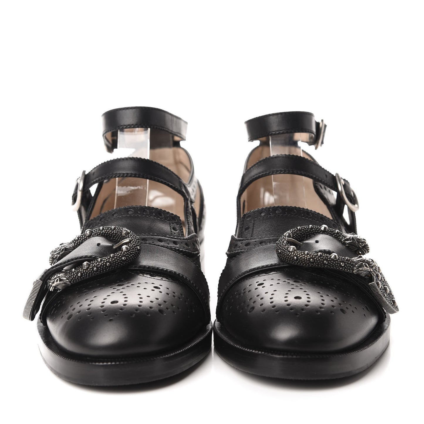 Calfskin Bee Embroidered Womens Queercore Brogue Wingtip Monk Strap Loafers 40 Black