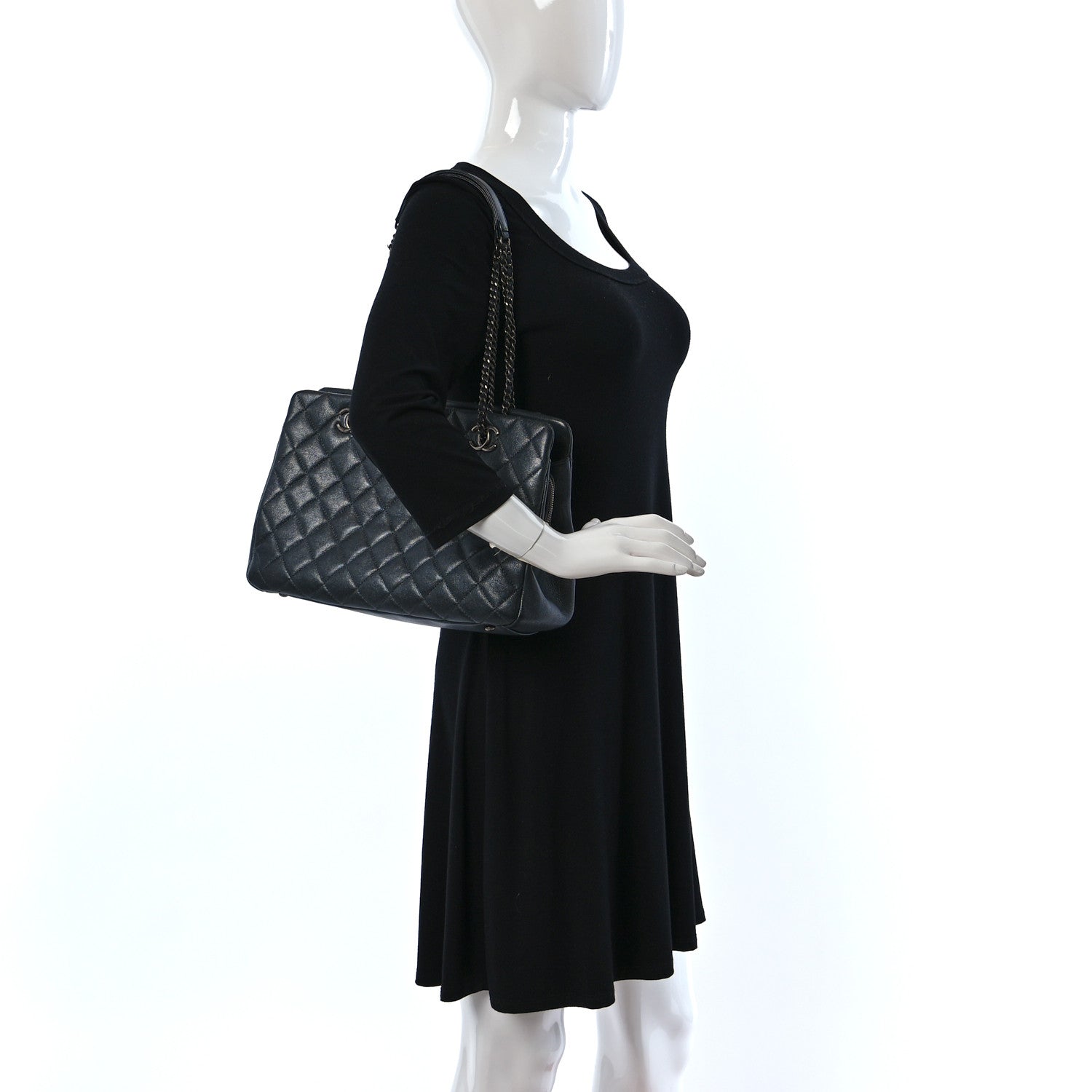 Chanel Iridescent Goatskin Quilted CC Eyelet Tote Blue 2 of 11