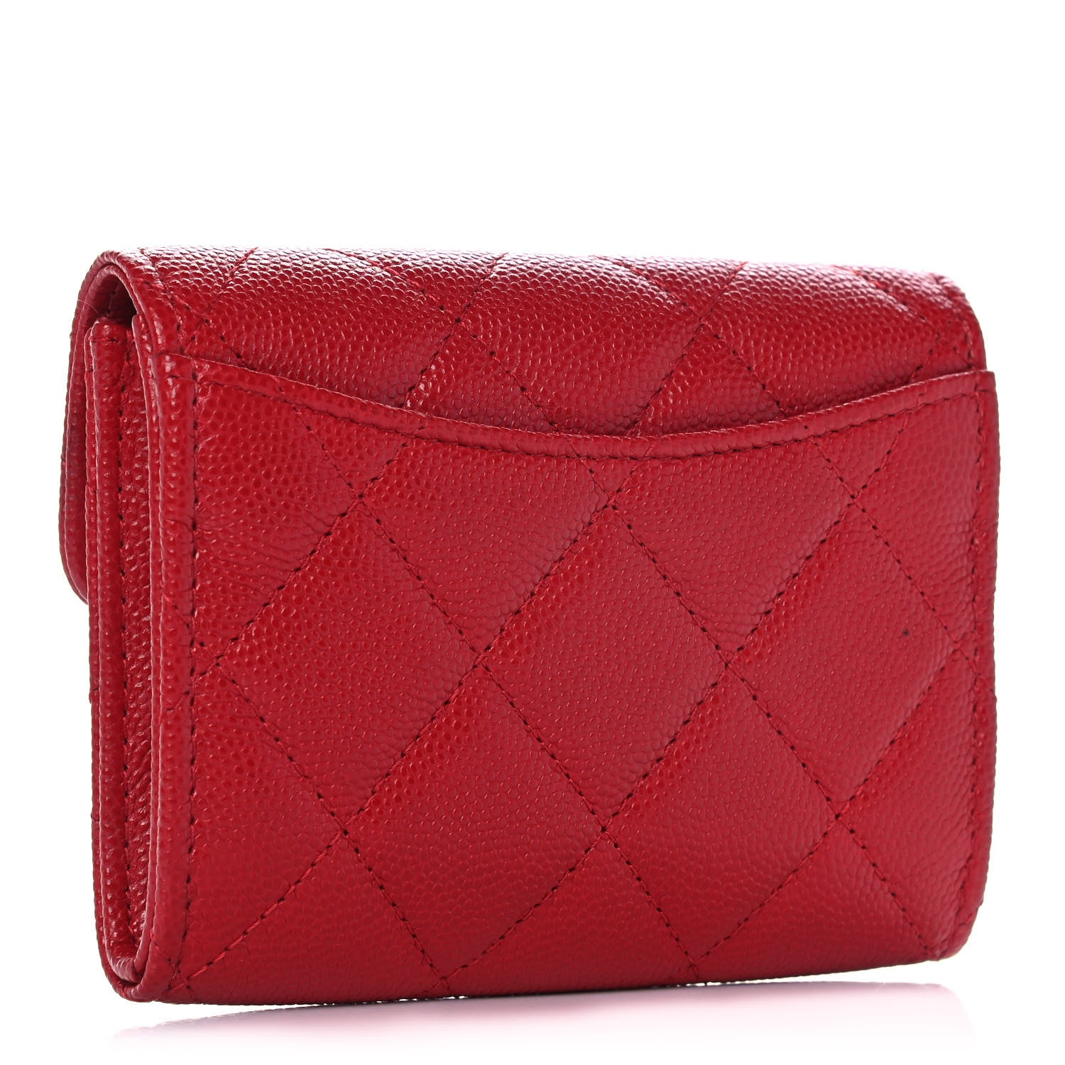 Chanel Caviar Quilted Flap Card Holder Wallet Red 3 of 10