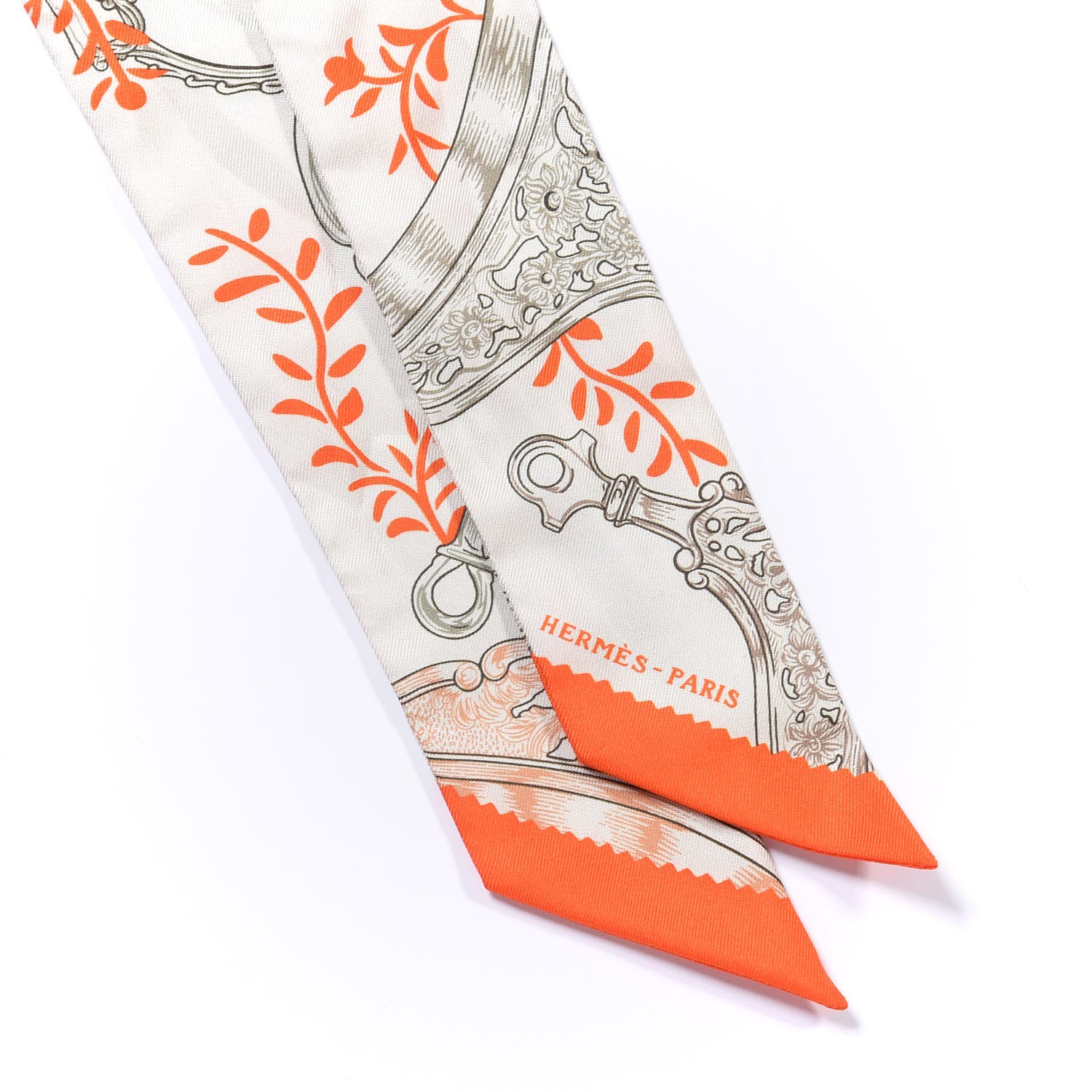 Hermes Silk Etriers Remix Twilly Verveine Orange Kaki 3 of 4
