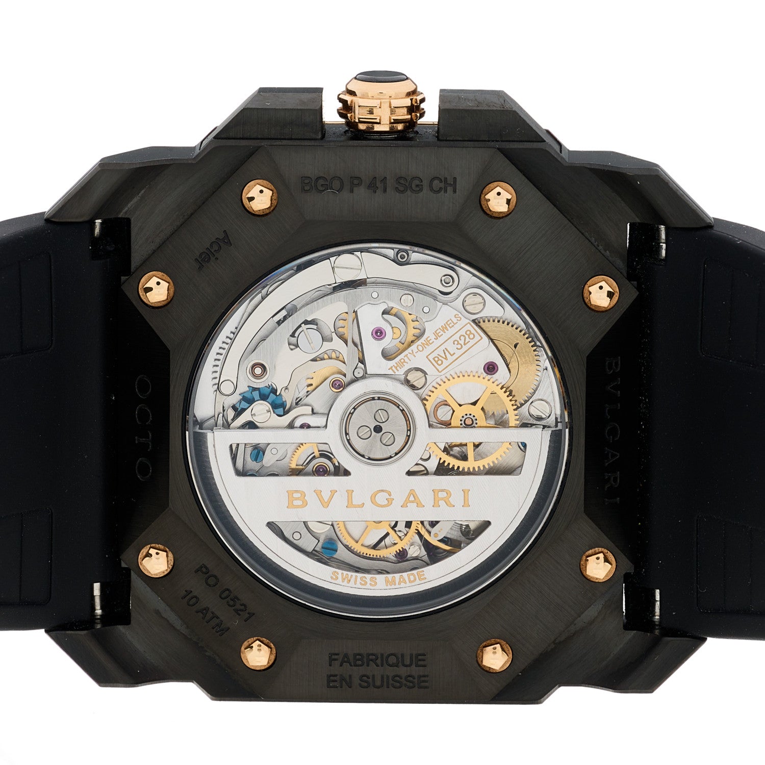 Bulgari Ceramic 18K Yellow Gold Rubber 41mm Octo Automatic Watch Black 4 of 5