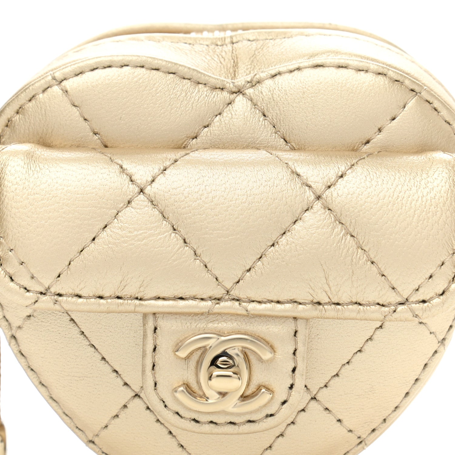 Chanel Metallic Lambskin Quilted CC In Love Heart Zipped Arm Coin Purse Gold 8 of 9