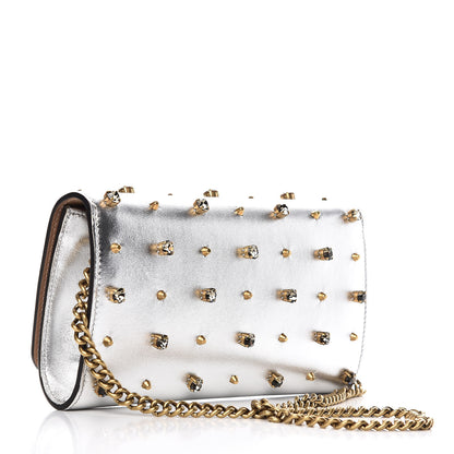 Gucci Metallic Nappa Embellished Tiger Broadway Chain Clutch Silver 3 of 7