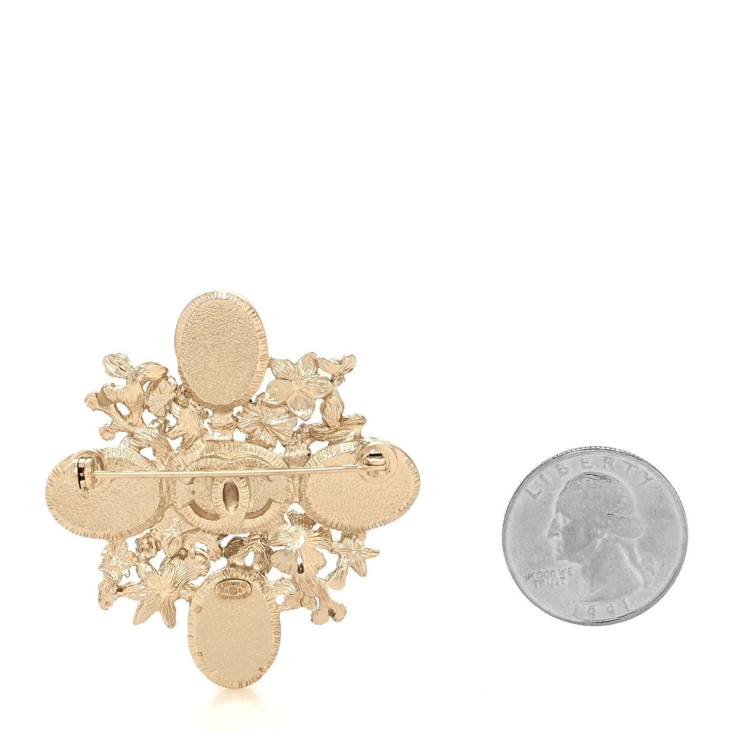 Chanel Crystal Mother of Pearl CC Flower Brooch Gold 2 of 3