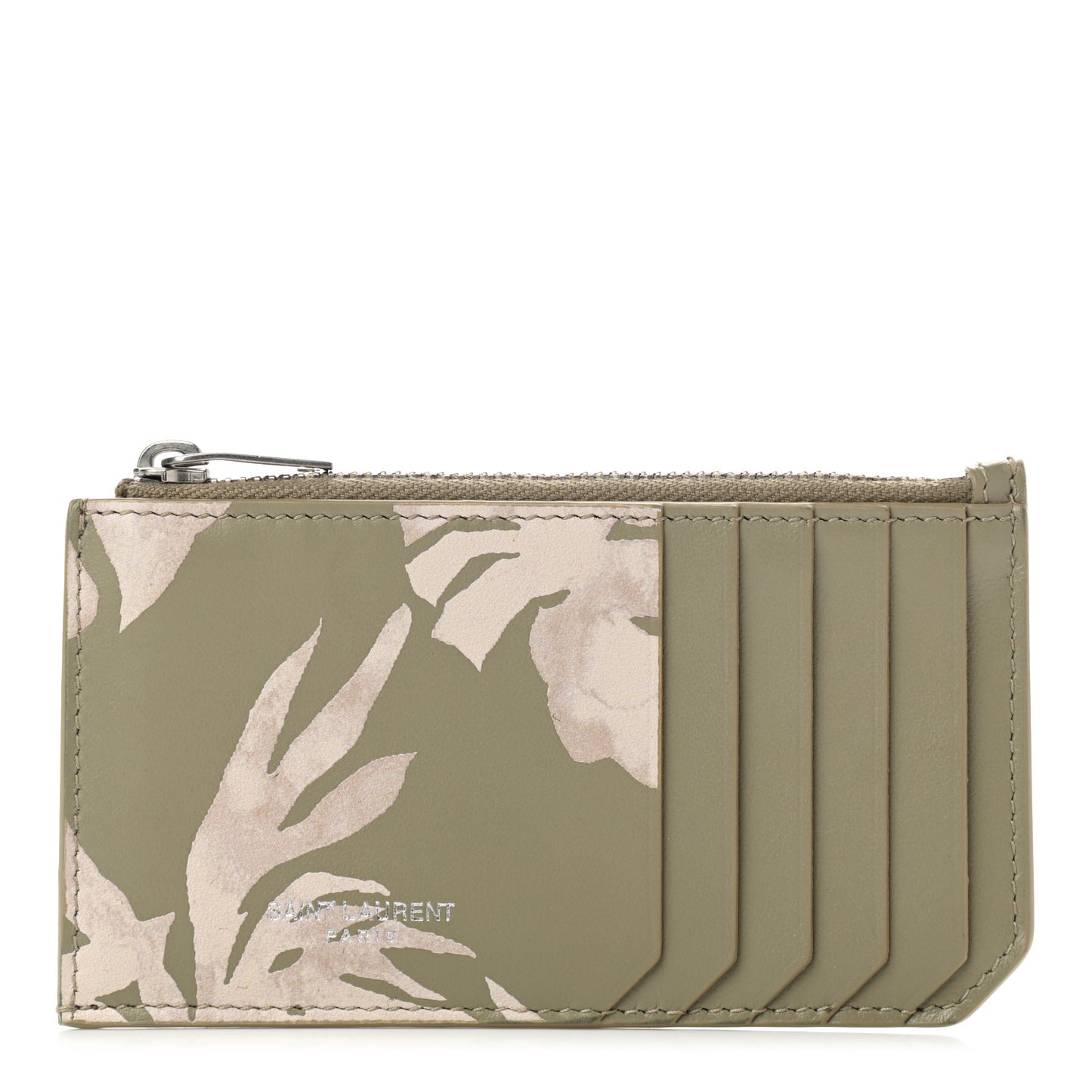 Calfskin Printed 5 Fragments Zip Pouch Card Holder