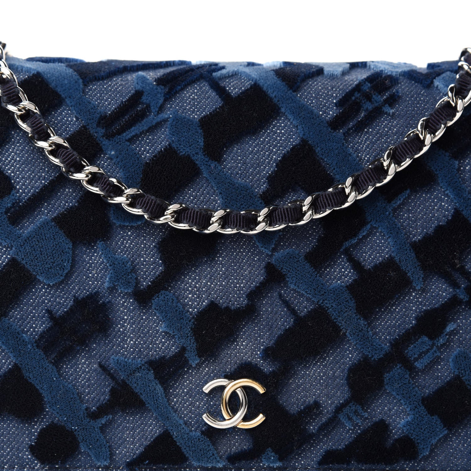 Chanel Denim Velvet Wallet On Chain WOC Blue 10 of 10
