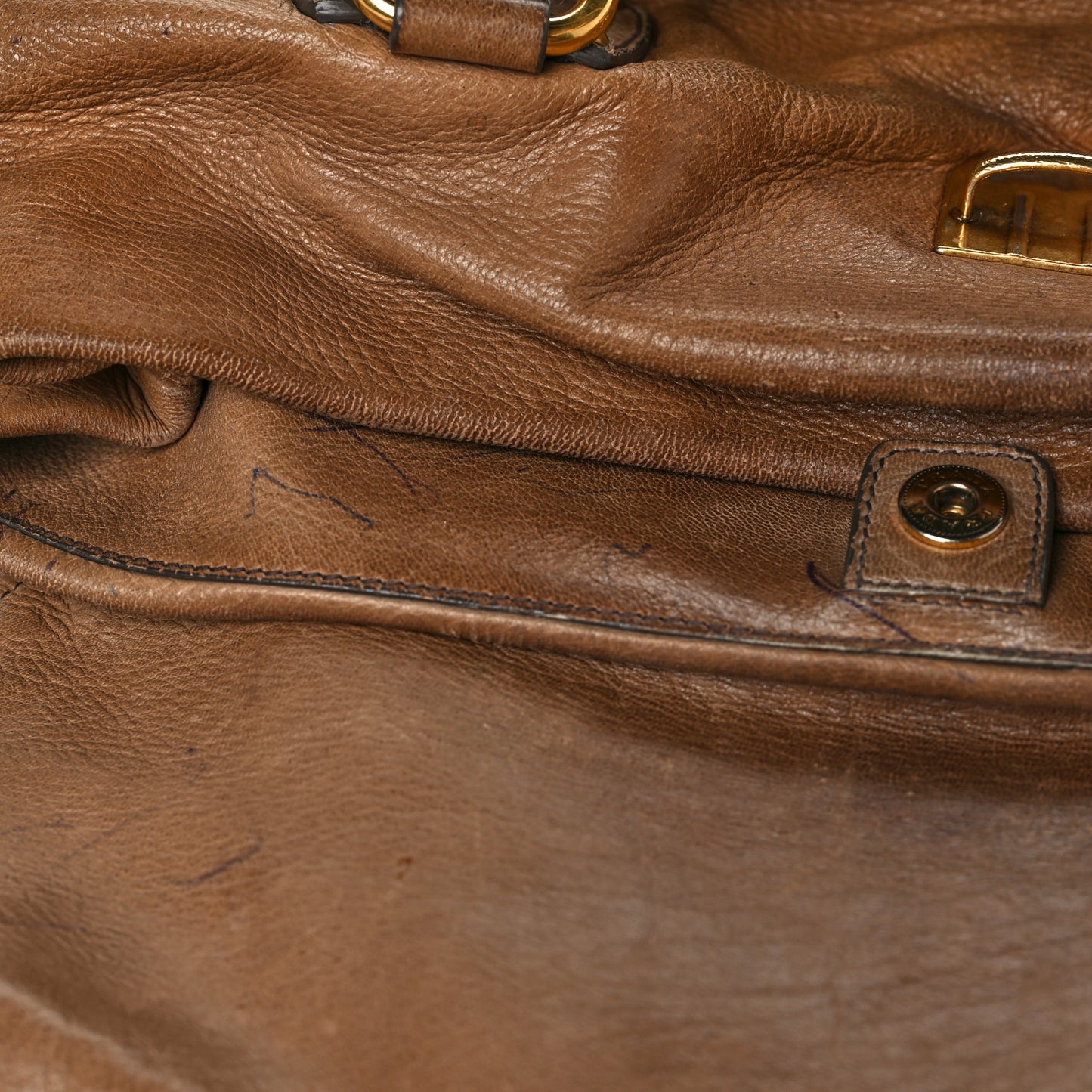 Vitello Daino Pushlock Shoulder Bag Brown