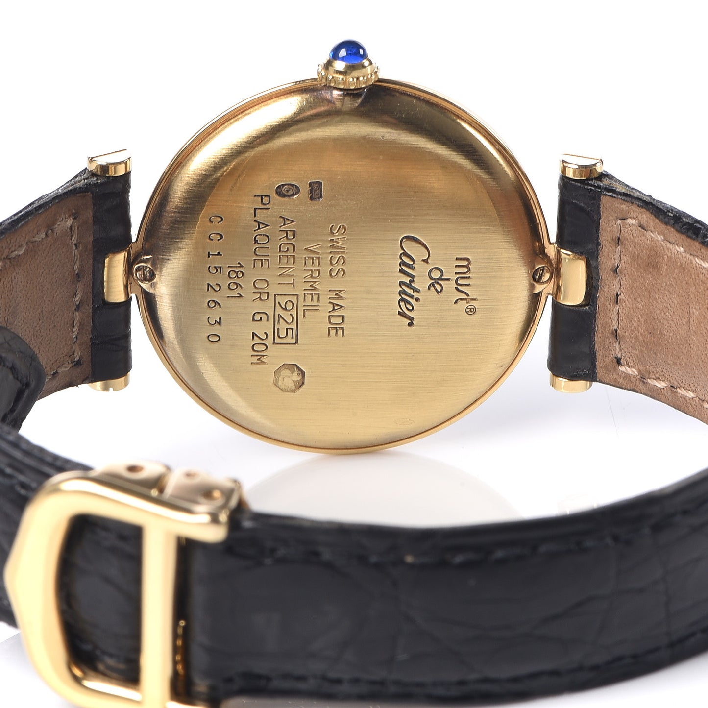 Sterling Silver Vermeil Alligator 30mm Must De Cartier Quartz Watch