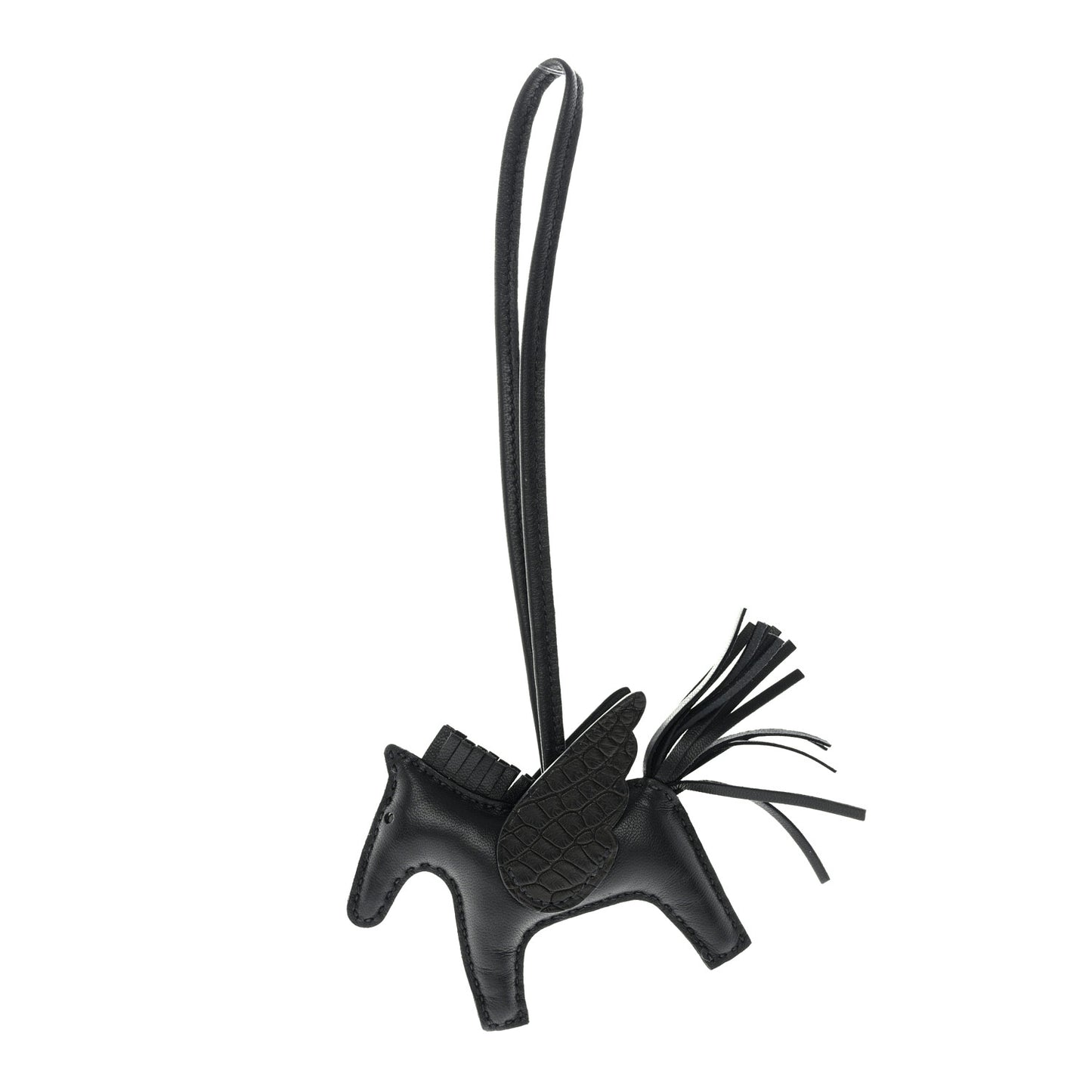 Milo Lambskin Matte Alligator Touch Grigri Rodeo Pegase Horse Bag Charm PM Black