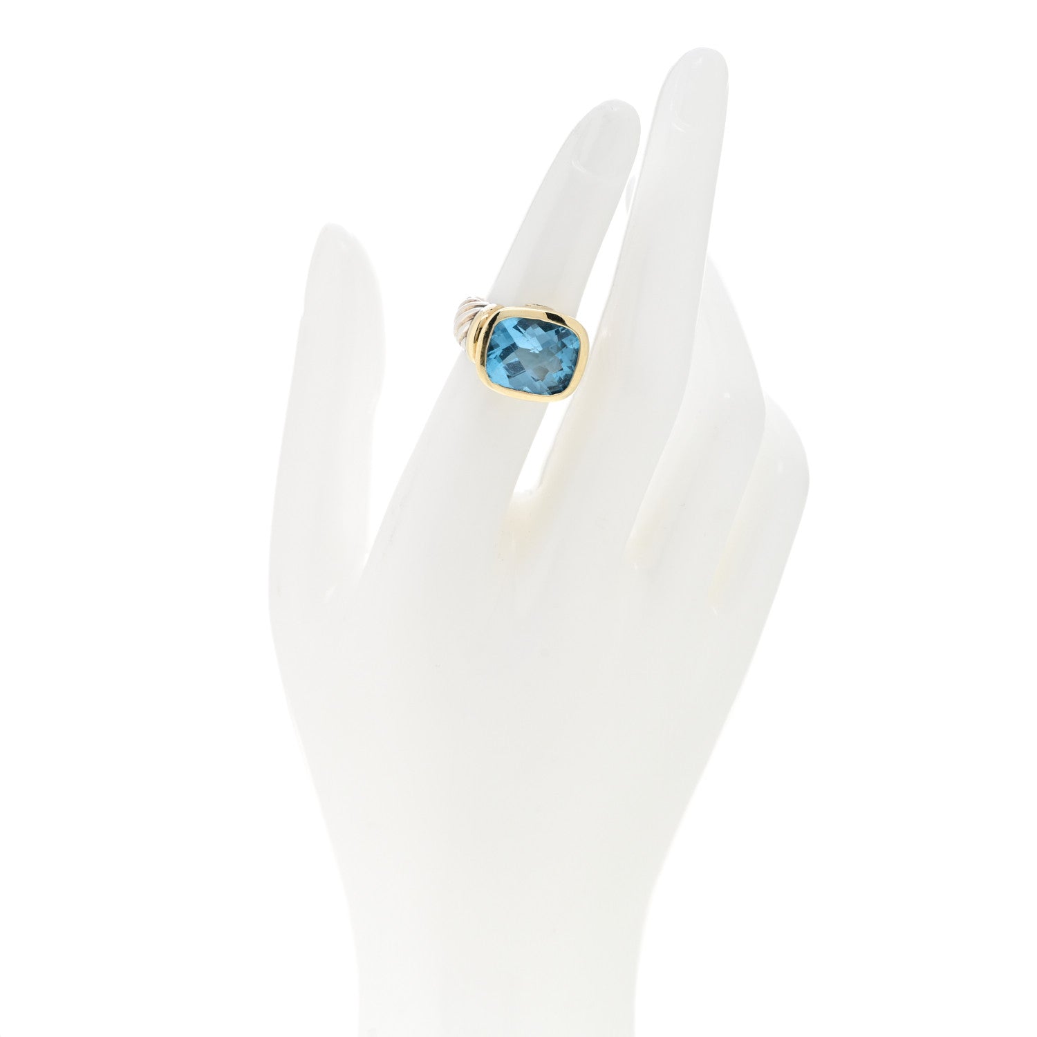 David Yurman Sterling Silver 14K Yellow Gold Blue Topaz 14mm Noblesse Ring 49 4.75 2 of 6