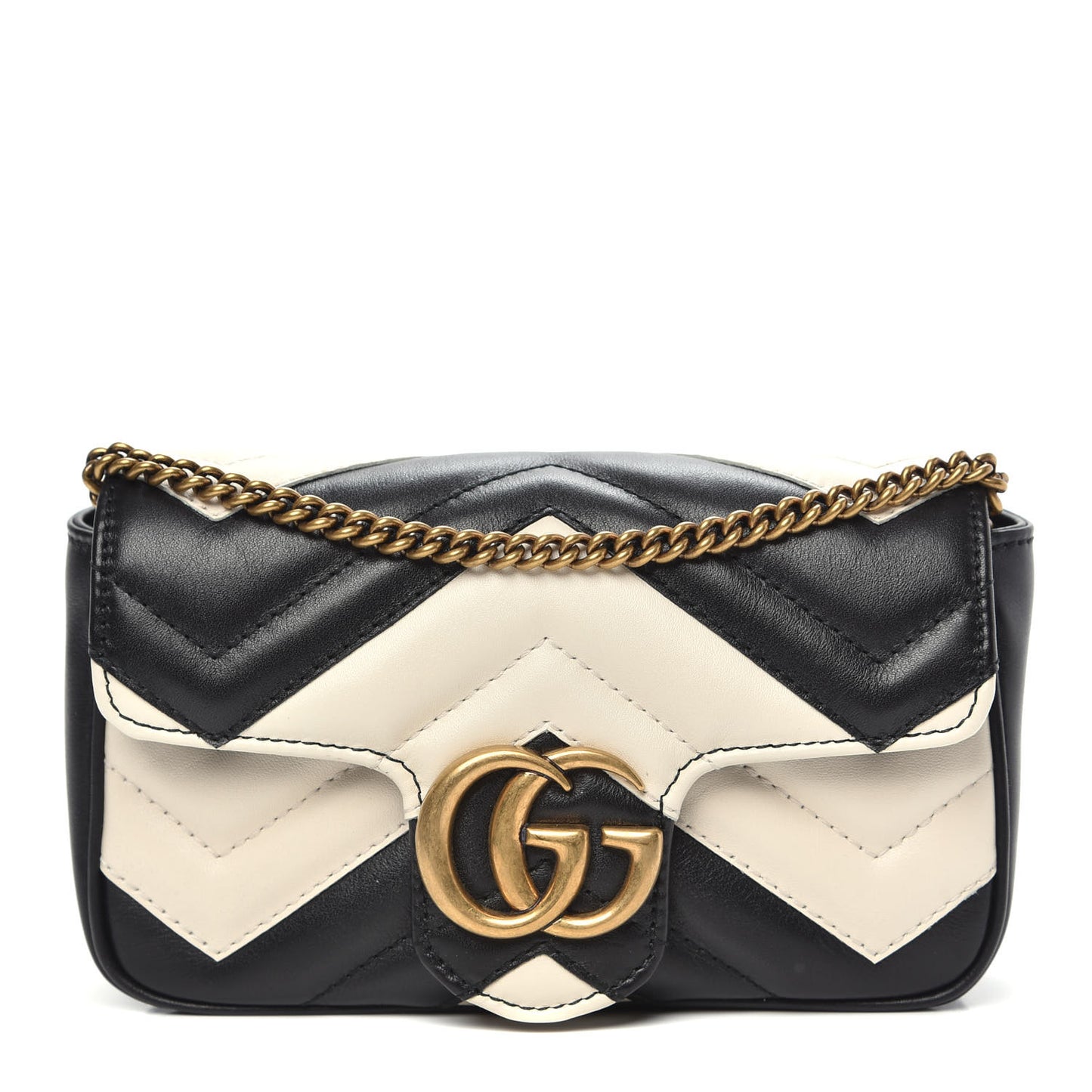 Calfskin Matelasse Super Mini GG Marmont Shoulder Bag Black White