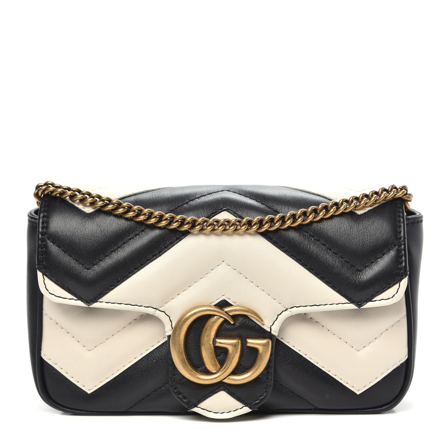 Gucci Calfskin Matelasse Super Mini GG Marmont Shoulder Bag Black White 1 of 13