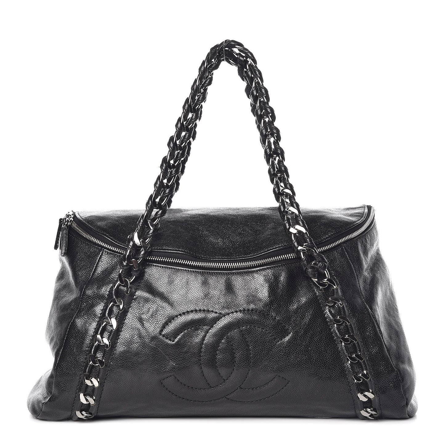 Glazed Caviar Modern Chain Tote Black