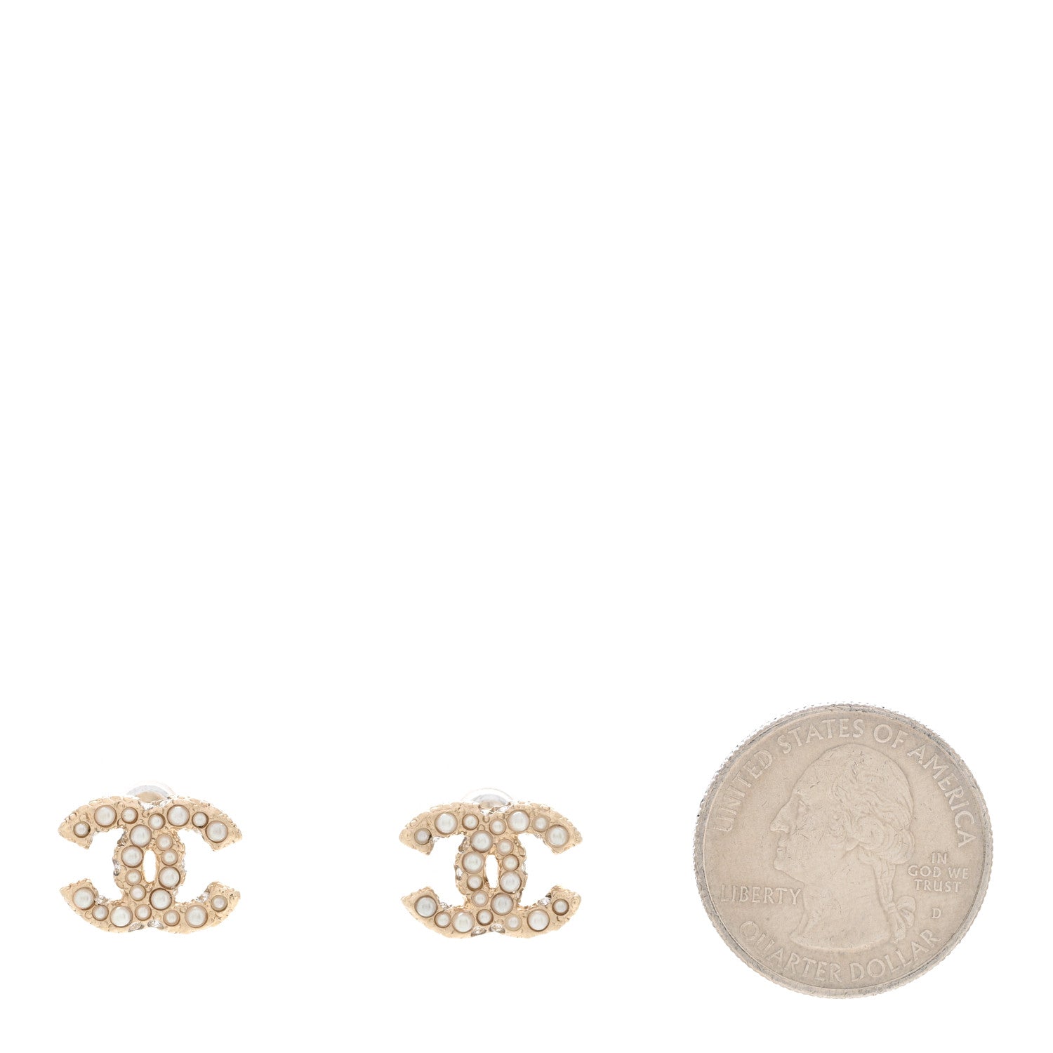 Chanel Metal Graduated Pearl Crystal CC Earrings Light Gold 2 of 4
