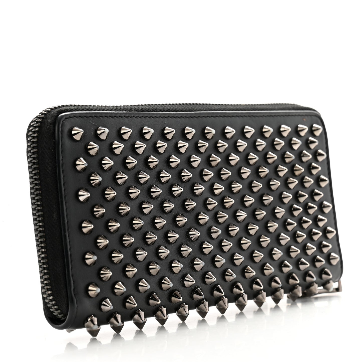 Calfskin Panettone Spiked Zip Around Wallet Black