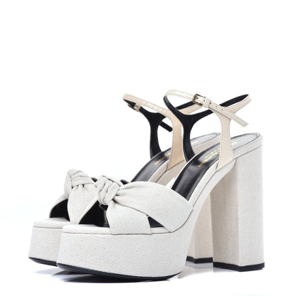 Saint Laurent Canvas Bianca 125 Platform Sandals 38 Cream 3 of 10