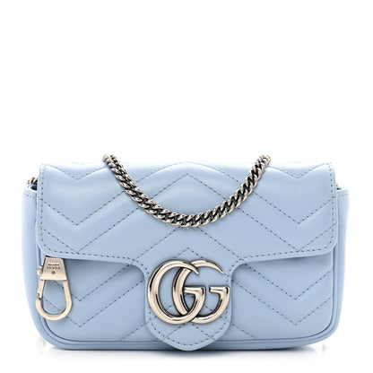 Gucci Calfskin Matelasse Super Mini GG Marmont Shoulder Bag Porcelain Light Blue 1 of 10