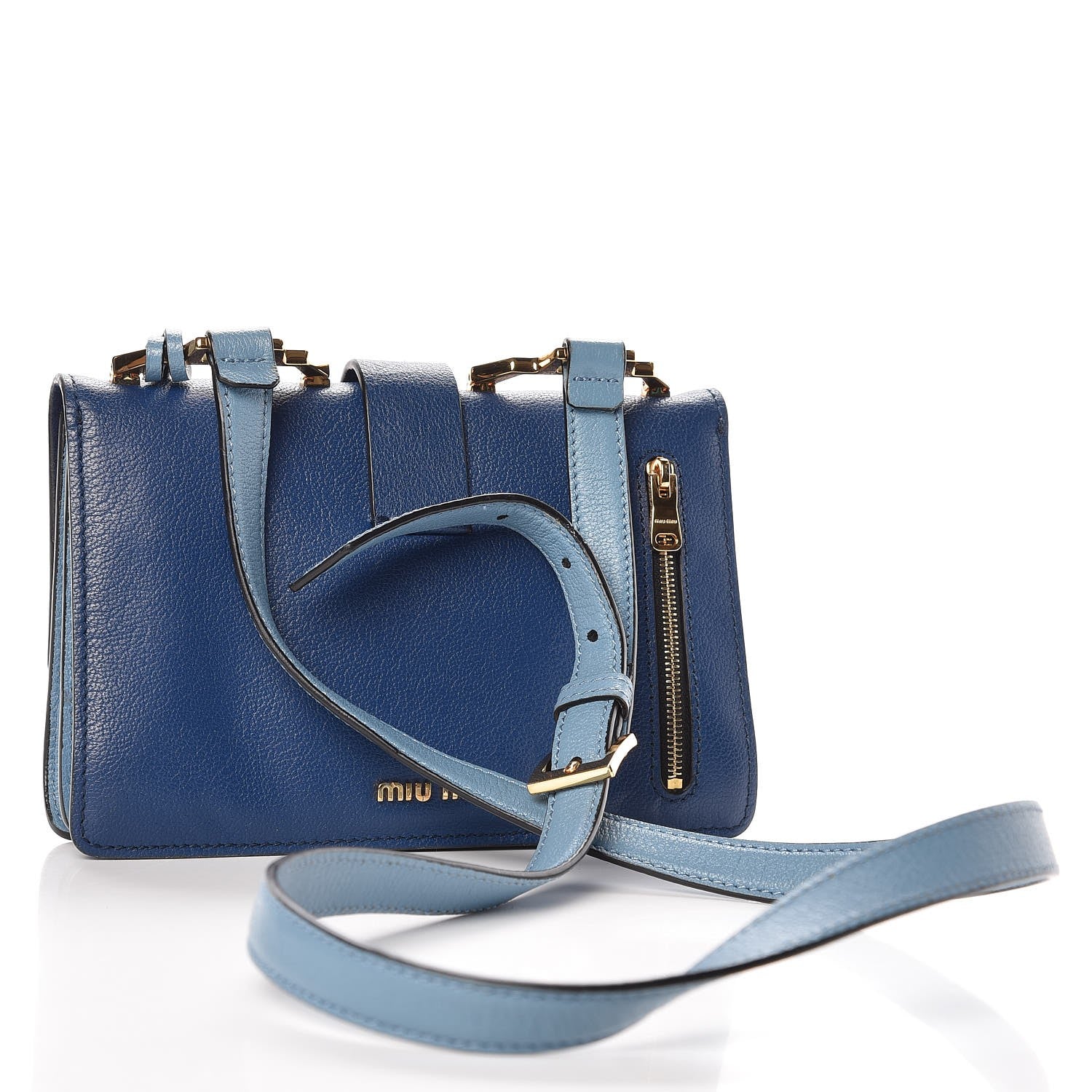 Miu Miu Goatskin Bandoliera Madras Bi-Color Shoulder Bag Cobalto Astrale 3 of 17