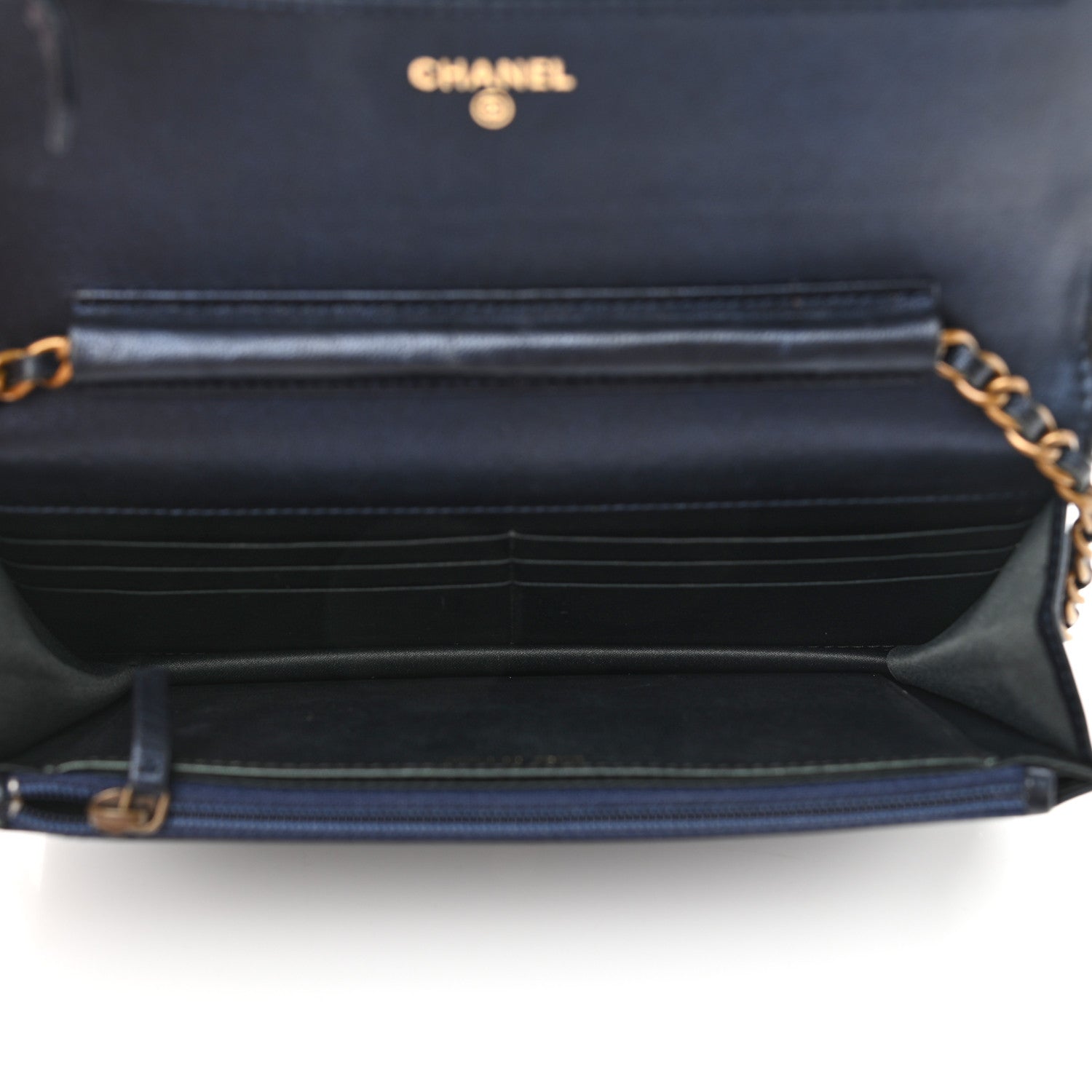 Chanel Goatskin Camellia Embossed Wallet On Chain WOC Navy 5 of 11